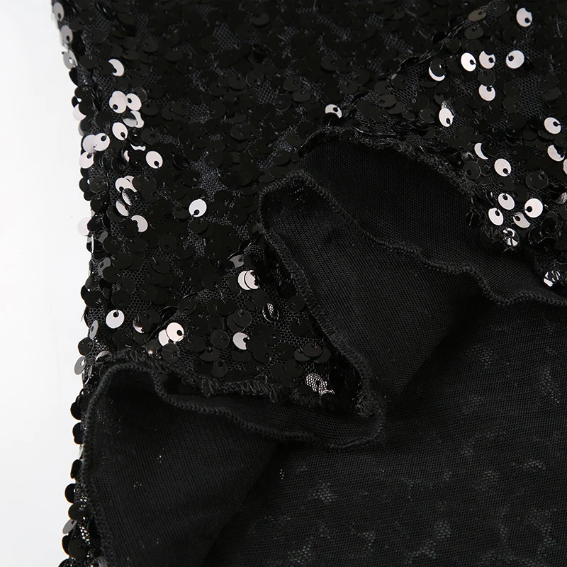 CIBBAR Black Sequined Crop Top Sexy See Through Sleeveless Skinny Club Party Camisole Women Vintage 2000s Tee y2k Aesthetic Vest 250415