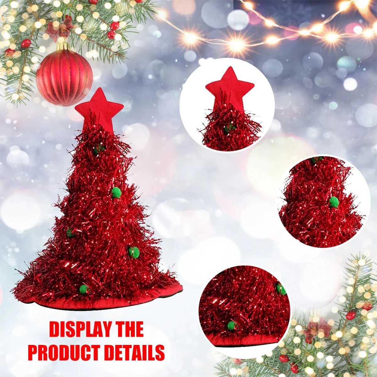 Christmas Tree Hat Glitter Tinsel Santa Claus Hats Xmas Costume Accessories for Kids Adults 2025 Navidad Party Decor Supplies Y251115