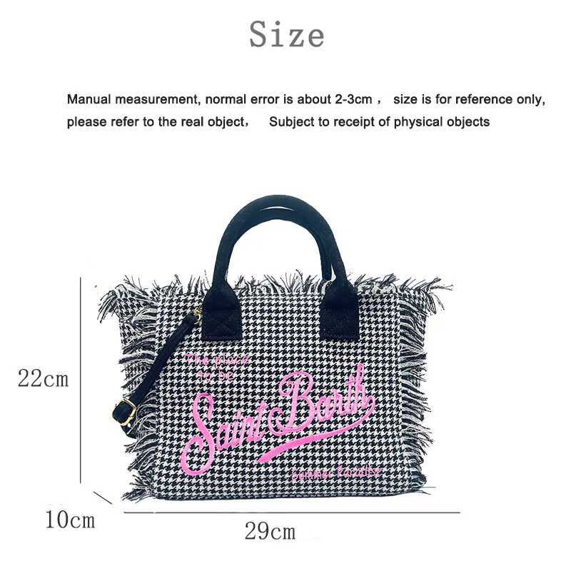 Saint Barth New Crossbody bagThousand Bird grid small size womens bagcotton and linen handmade tassel handbagtote bag W250415