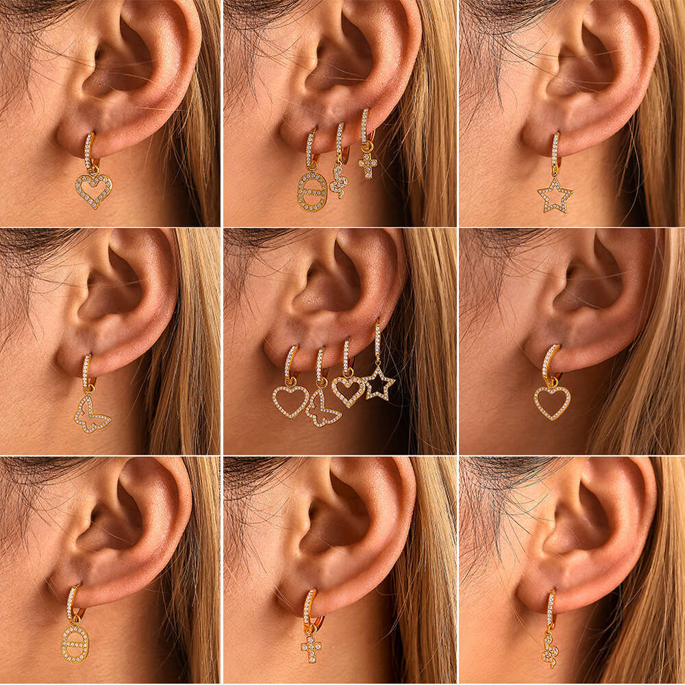 Gia Ins style light hollow out heart set with zircon, super sparkg starry earrings, sweet fairy daily accessories