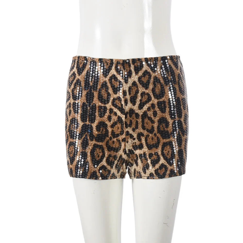 Sexy Sequined Beaded Shorts Womens Leopard Print Elastic Pants Booty Shorts 250415
