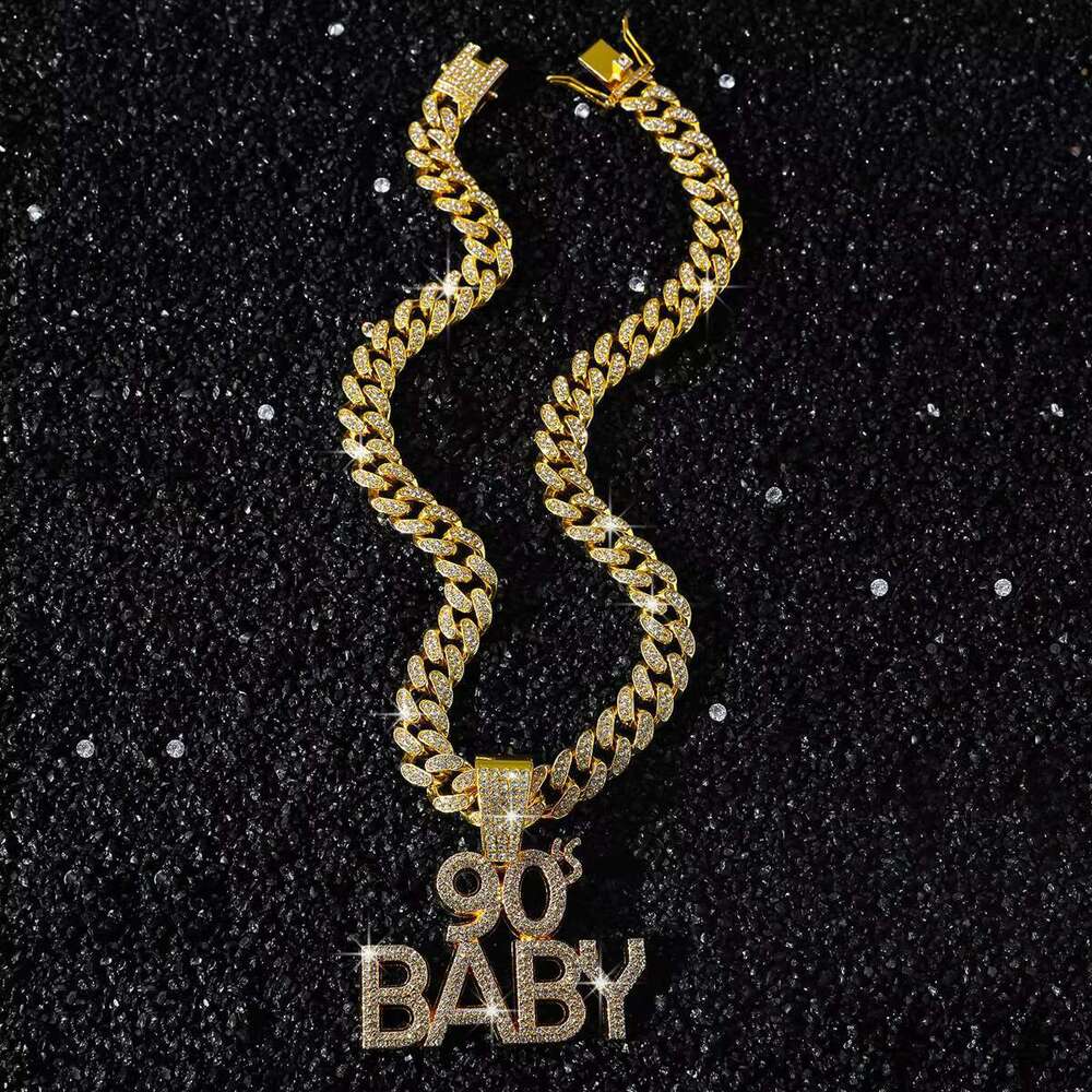 DHCollections Hip Hop Cuban Link Chain with 90s Baby Pendant Iced Out Bling Gold Plated Accessory for Men 18 Inch