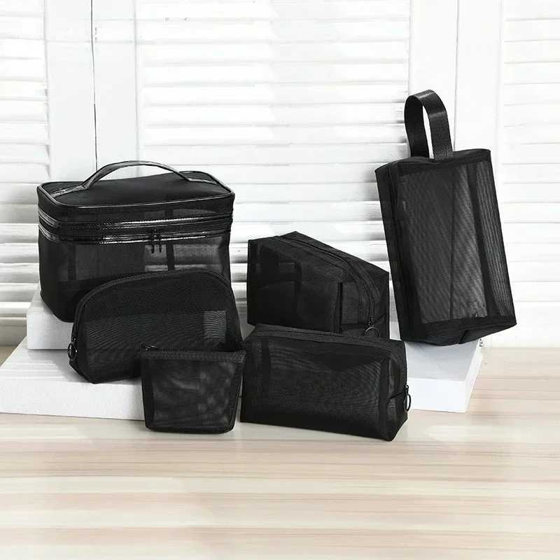 Black mesh makeup bag womens transparent makeup bag small portable storage bag travel toilet towel organizer bagXJ250415