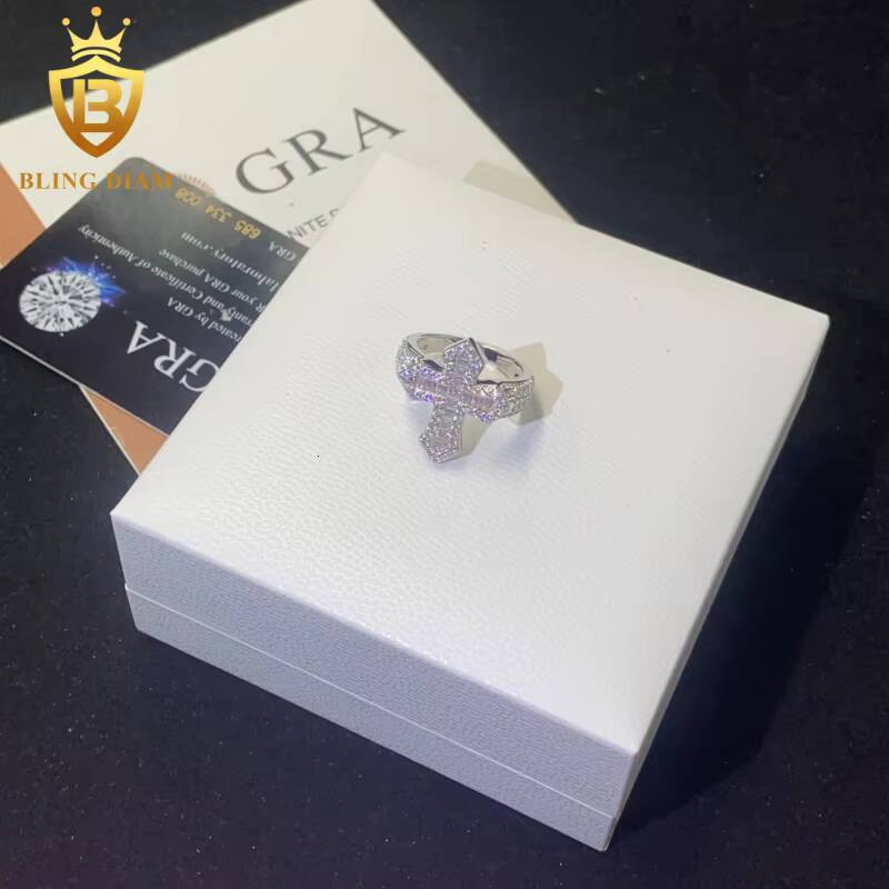 925 Sterling Silver Moissanite Rings Cross Shape Ring Iced Out Moissanite Hip Hop Jewelry High Quality Diamond Pass Diamond Test