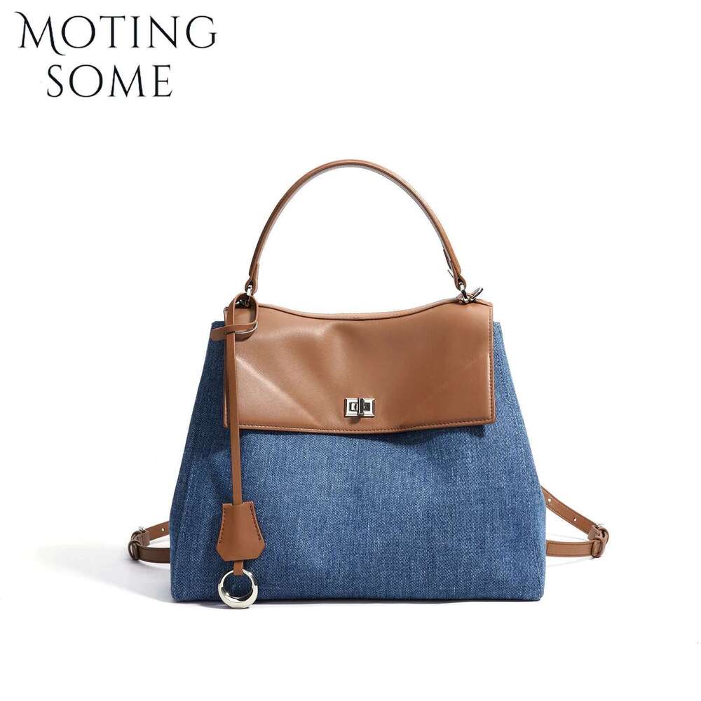 Motingsome 2025 New Niche Design Tote Denim Fabric Fashion Backpack School Bookbag Shoulder Large Capacity Bag