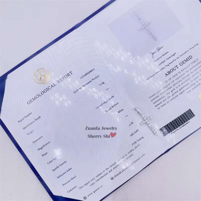 Ready to Ship Gra Certificated 10k Solid Gold Yellow Gold White Gold Moissanite Cross Pendant 3mm