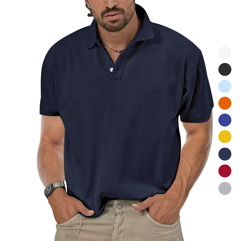 2025 new pearl ground polo shirt casual collar solid color short sleeved men's clothing