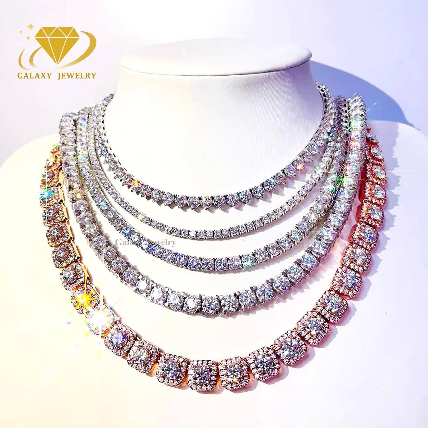 Fashion Jewelry Tennis Chains Diamond Jewelry 925 Sterling Silver Men Women Iced Out Vvs Moissanite Chain Bracelet Necklace