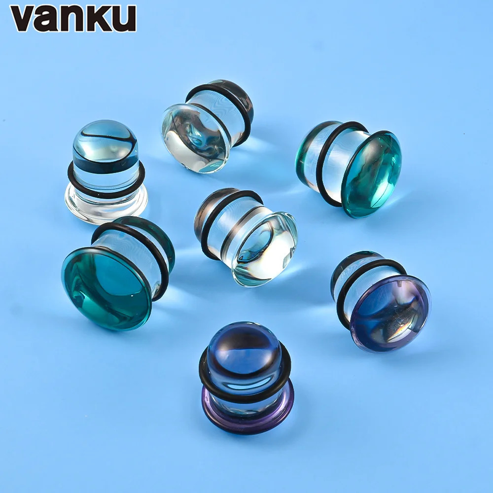 Vanku 10pc Natural Glass Ear Plug Piercing Flesh Ear Stretcher Plugs and Tunnels Single Flare Ear Expander Piercing Body Jewelry 250408