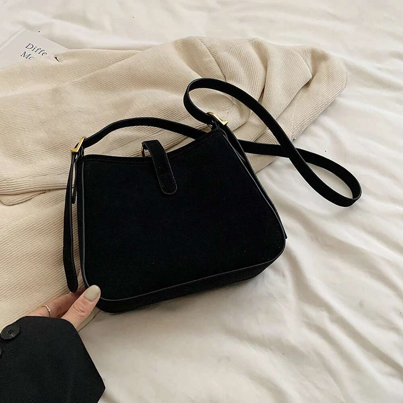Faux Suede Shoulder Retro Satchel Large Capacity Stylish Crossbody Solid Color Adjustable Strap Simple Commuting Bag