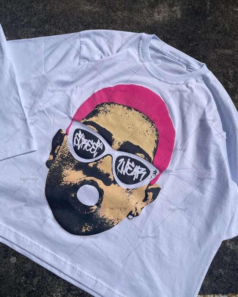 Cartoon Character Printed White Oversized Short-sleeved Women American Retro High Clothing Street Hip-hop Top T-shirt Men