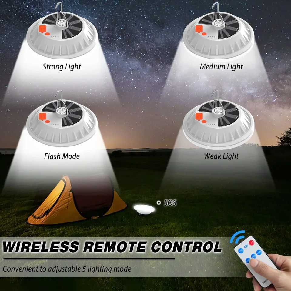 Solar Camping LightPortable Rechargeable LED Tent Lantern with USB ChargingRemote ControlPower Bank for OutdoorBBQFishing M251115