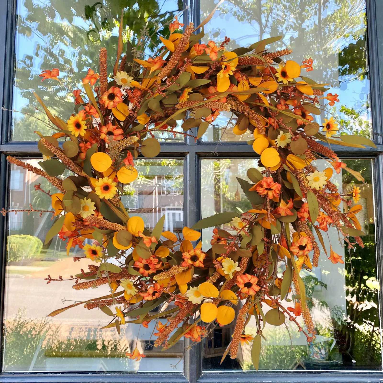 Hydrangea Wreath Door Hanging Simulation Flower Style Wall Autumn Decor Artificial Flower Wreath Festival Halloween Door WreathM251115