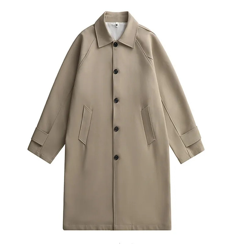 Trench mens long windproof jacket fashionable business casual loose solid Trench mens lapel jacket 250415