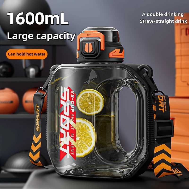 1600ML Large Capacity Sports Water Bottle Food Grade Plastic Water Cup With Straw Portable Gym Water Bottle BPA Free Water CupW251114