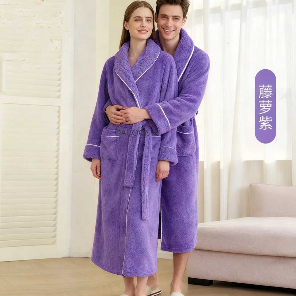 Plus 3XL Women Men Flannel Bath Robe Sleepwear 2025 Winter Extra Long Home Dressing Gown Plush Couple Bathrobe Thick Warm Robes C251115