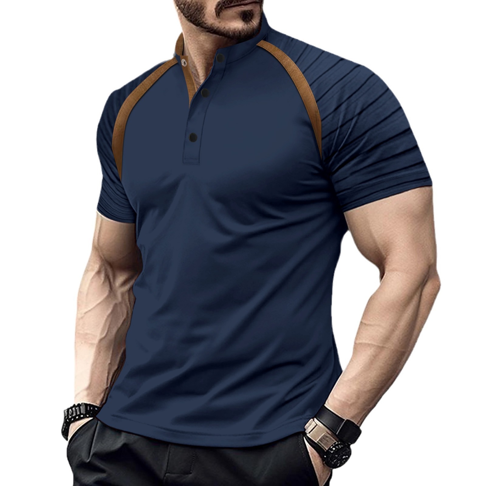 Quick sale summer mens short sleeved polo shirt with arm stripes mens sports polo shirt
