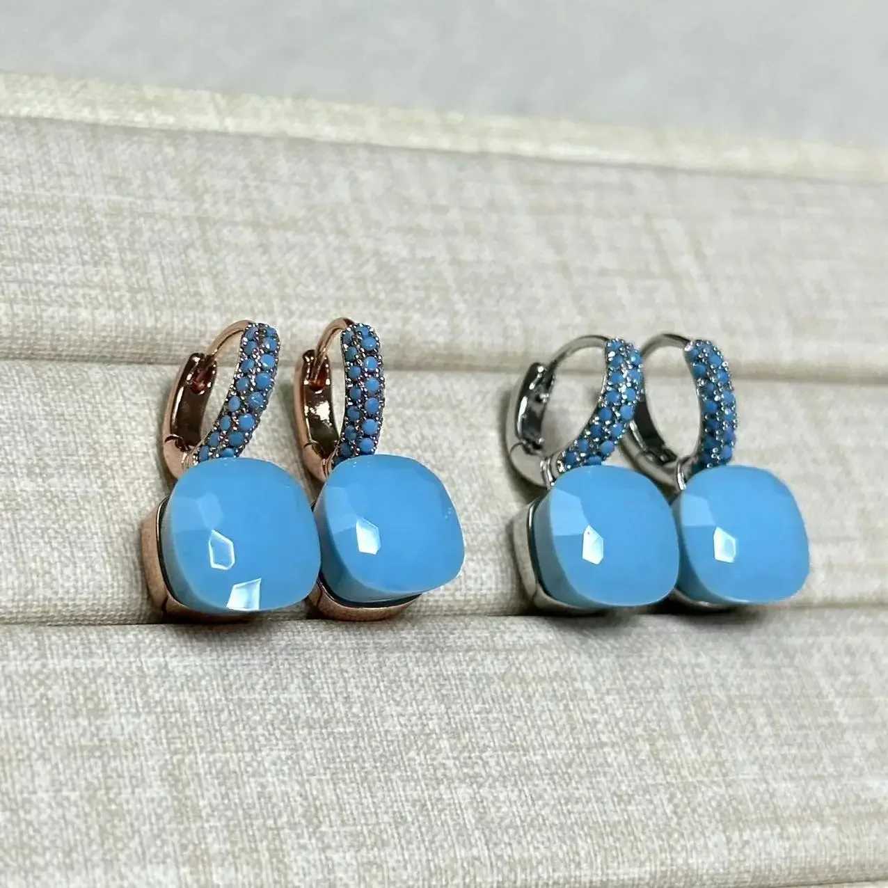 106mm Nudo Earrings Inlay Turquoise Zircon For Women Blue Topaz Drop Candy Square Crystal Earring Fashion Jewelry Gift W251115