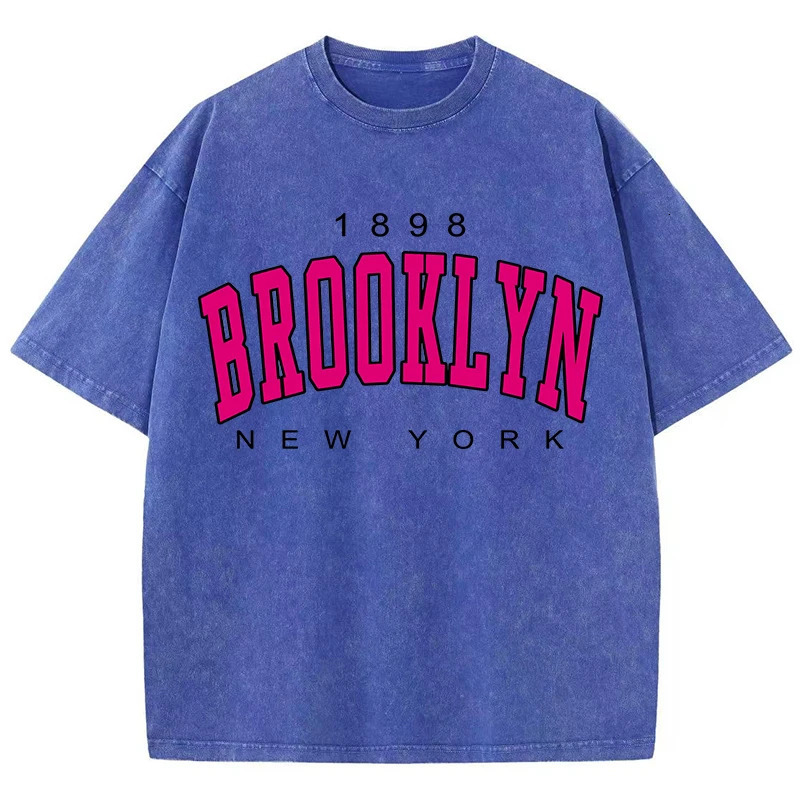 Womans Cotton Washed T-Shirts Fashion Loose O-Neck Short Sleeve Brooklyn York Printing Tops Summer Street Female Clothes 250415