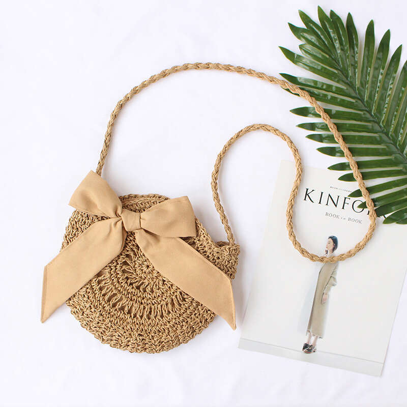 Handmade Beach Bag Grass New Product Single Shoulder Crossbody Beach Woven Japanese Hansen Women's Artistic Simple Bow Small Bag Kq2