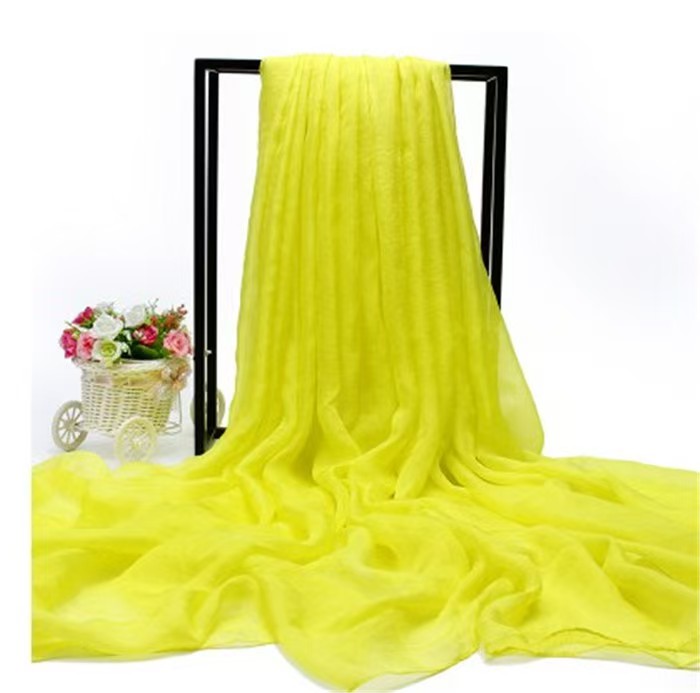 K397 Super large imitation silk scarf solid color silk scarf seaside beach towel long spring and autumn women's gauze scarf chiffon scarf women w