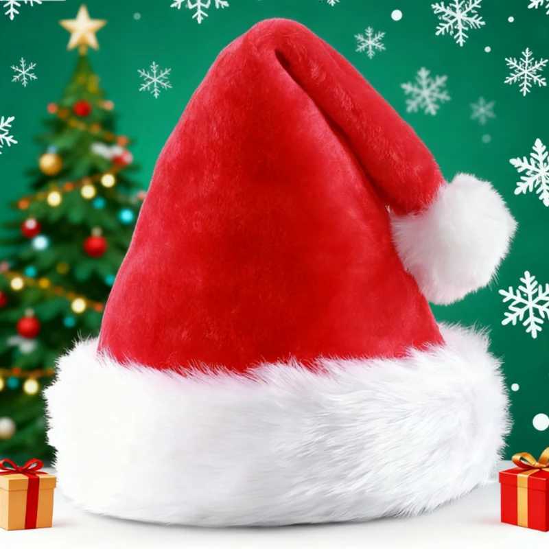 1PCS Santa Hat Boys Girls Fluffy Red Santa Hats Set With Plush Brim And Liner For Kids Christmas New Year Party Supplies Gift Y251115