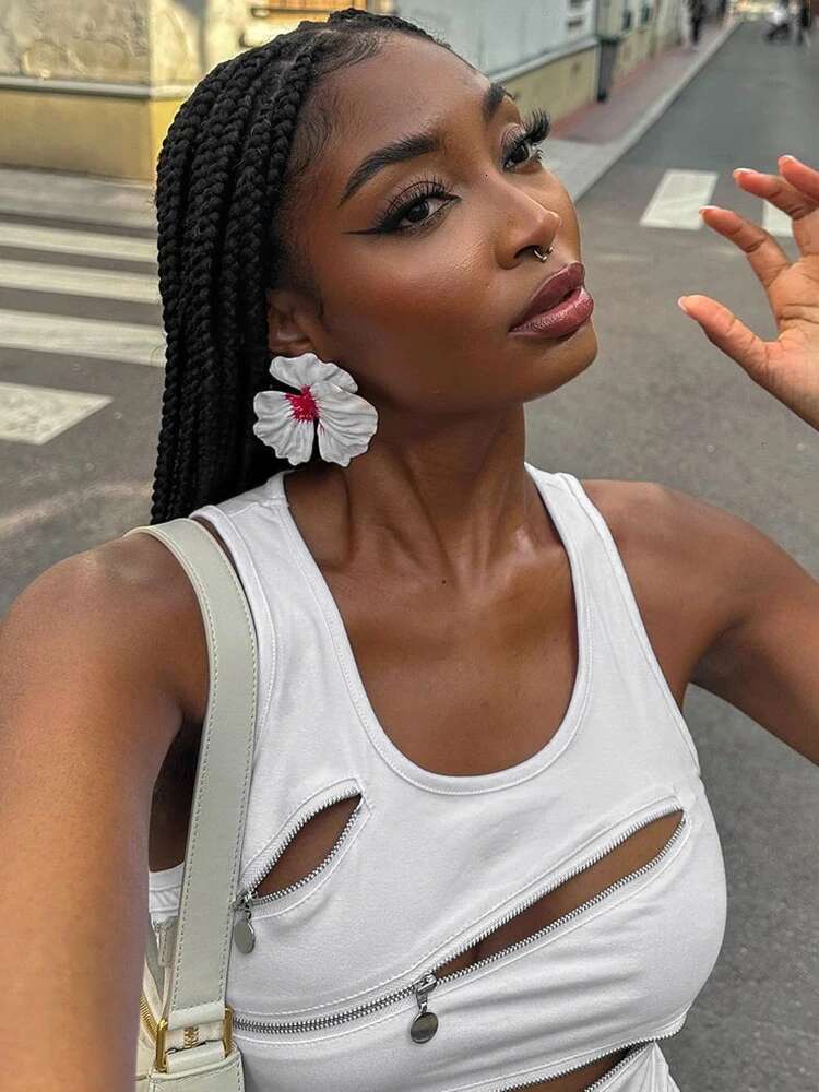 Weird Puss Zipper Patchwork Vest Women Hollow Irregular Square Collar Solid Hottie Coquettish Sexy Trend Streetwear Tank Tops