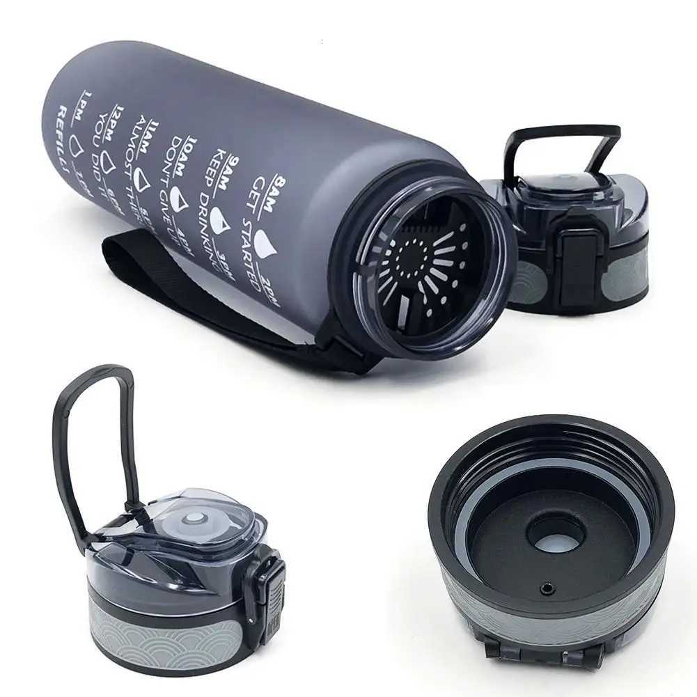 1L Tritan Material Water Bottle With Bounce Cover Time Scale Reminder Frosted Leakproof Cup For Outdoor Sports FitnessW251114
