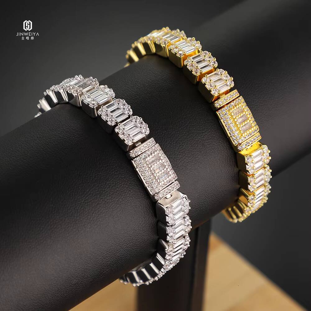 JWY Hip Hop Jewelry Luxury Bracelet14K Gold Plated Moissanite Zircon Tennis Chain Iced Out Men Bracelet