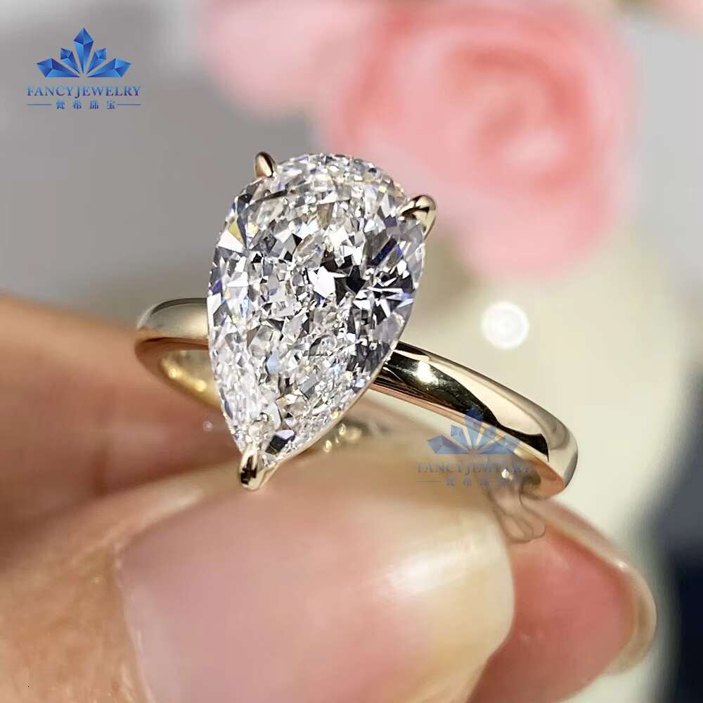 18K Yellow Gold 1CT 1.5CT D VVS1 Pear Cut Lab Grown Diamond Engagement Ring Customized Luxury Jewelry