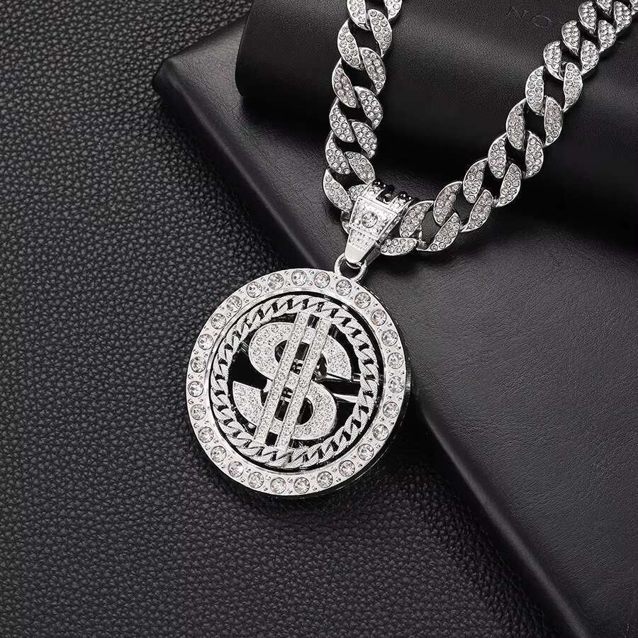 DHcollection Iced Gold Pendant Necklace Cuban Chain Hip Hop Jewelry