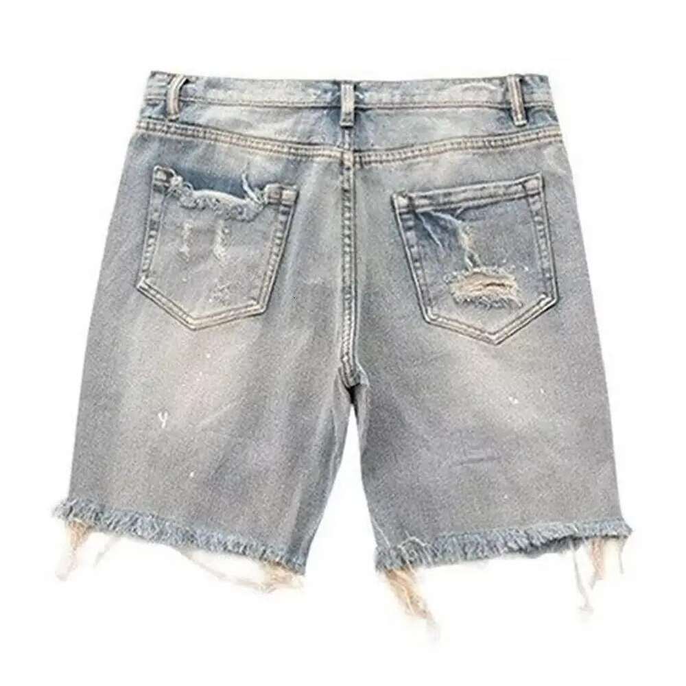 Ripped Holes Men's Summer Distressed Denim Shorts Stylish Button Fly Multi-Pocket Design Slim Fit For Youthful