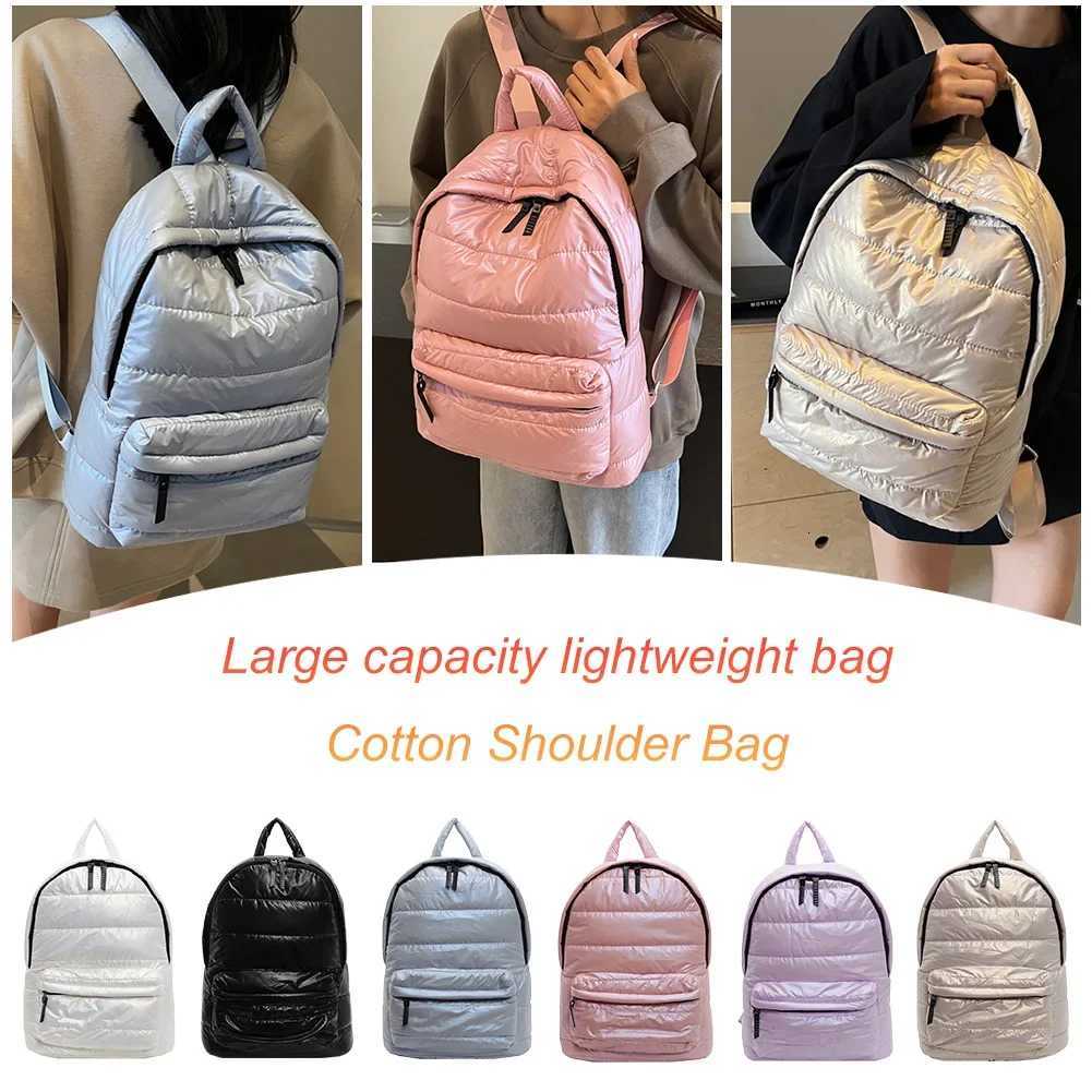 2024 Winter Ultra Light Space Down Womens Backpack Quilted Plaid Female School Backpacks Bags for Women Girls Kawaii BackpackW251114