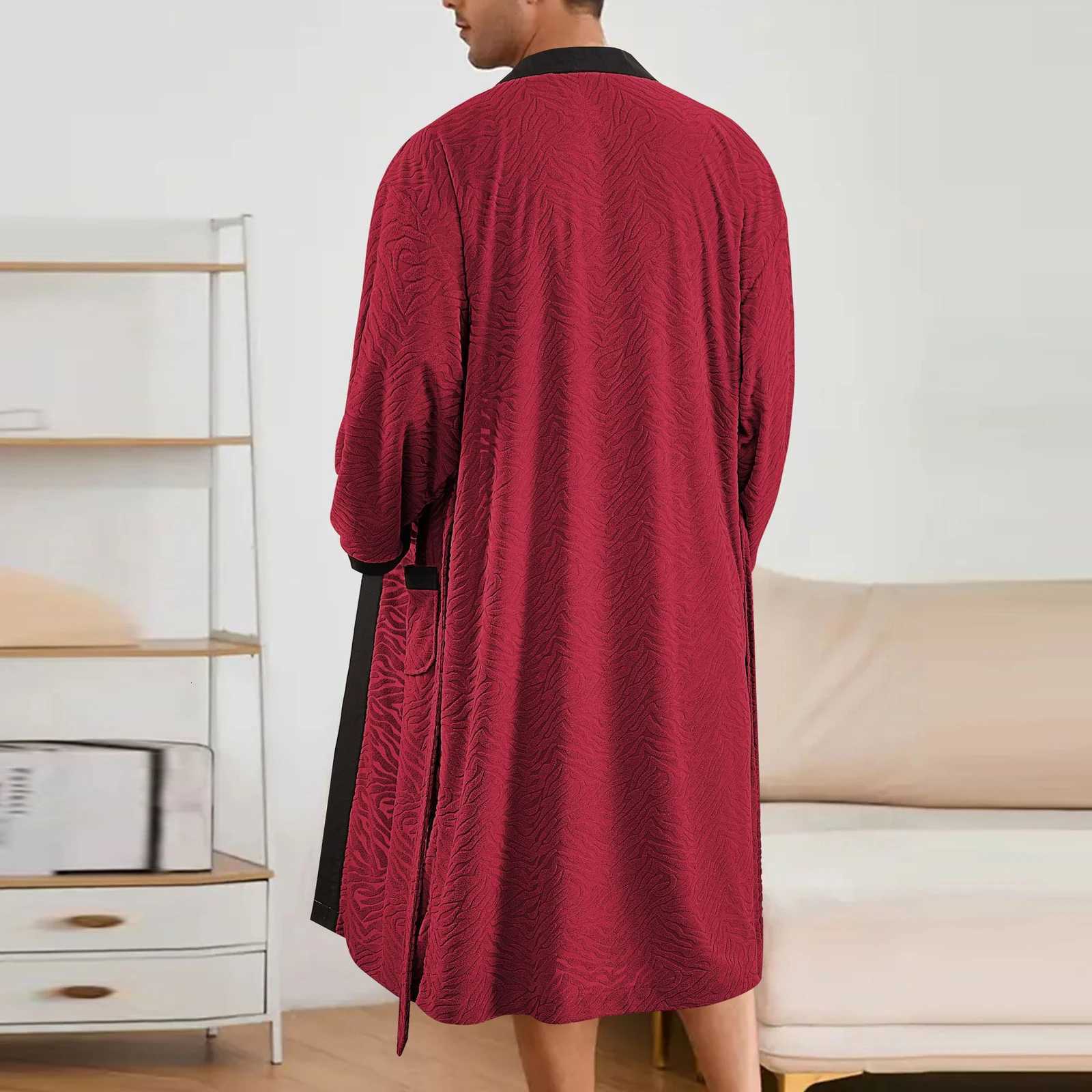 Mens Long Jacquard Soft Belted Bathrobe Solid Color Loose and Comfortable Bath Robe Male Autumn Winter Casual Homewear Pajamas C251115