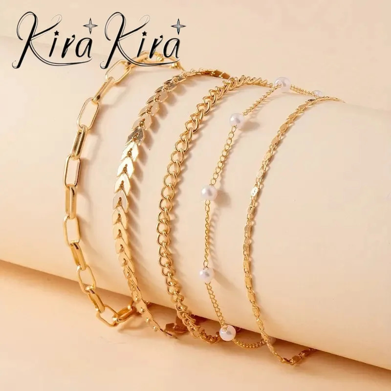 Summer Fashion 5 Pearl Foot Bracelets for Women Multi Layer 250408