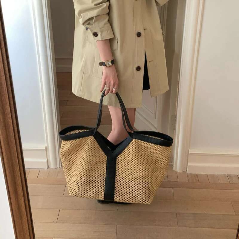 Brand Designer New Y-Shaped Straw Tote Large Capacity Shopping Beach Shoulder Underarm Woven Women's Bag