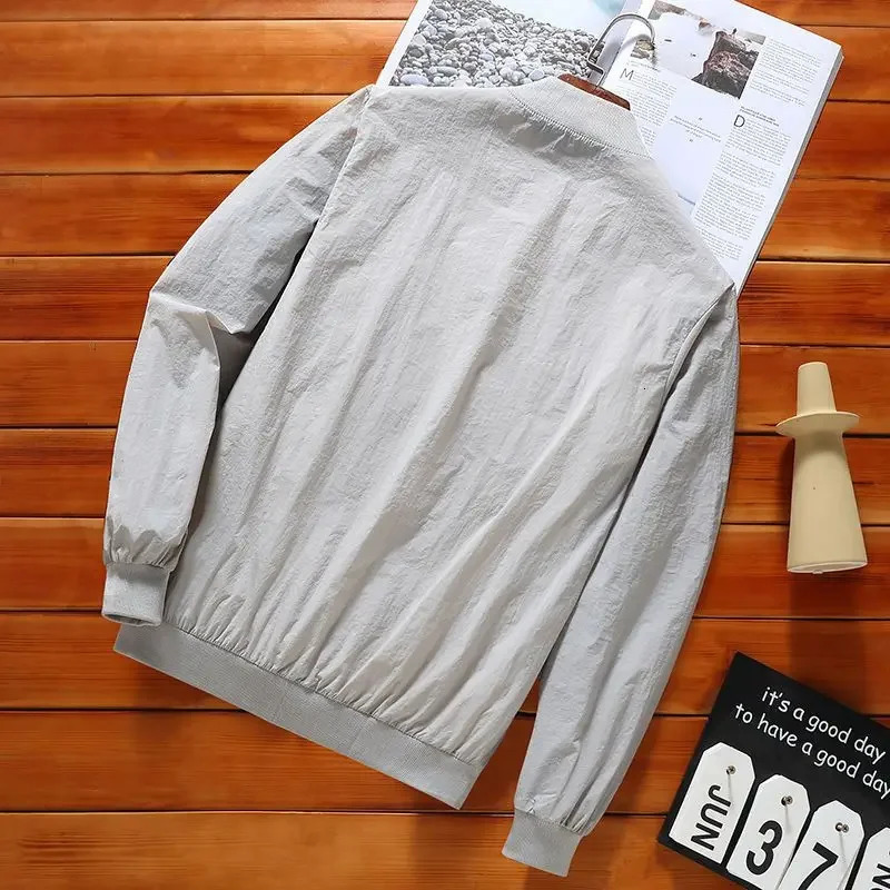 Summer Round Neck Long Sleeve Threaded Zipper Jacket Mens Solid Color Pocket Casual Sunscreen Clothing 250415