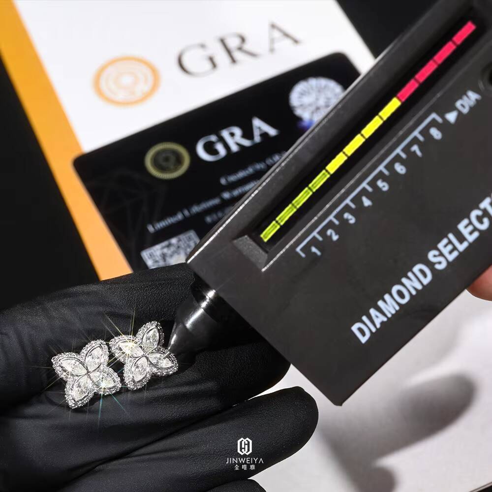 Best Price 925 Sterling Silver Mens Hip Hop Iced Moissanite Earrings 15MM Four Leaf Clover Stud Pear Earrings High Moissanite