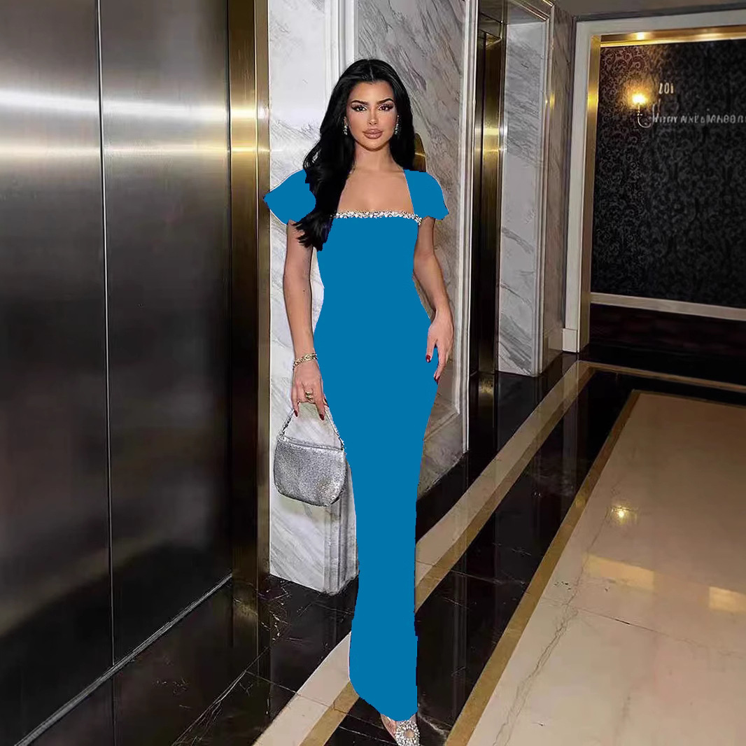 D53145 High quality high-end heavy industry foreign trade women's sexy temperament evening dress skirt bandage long dress