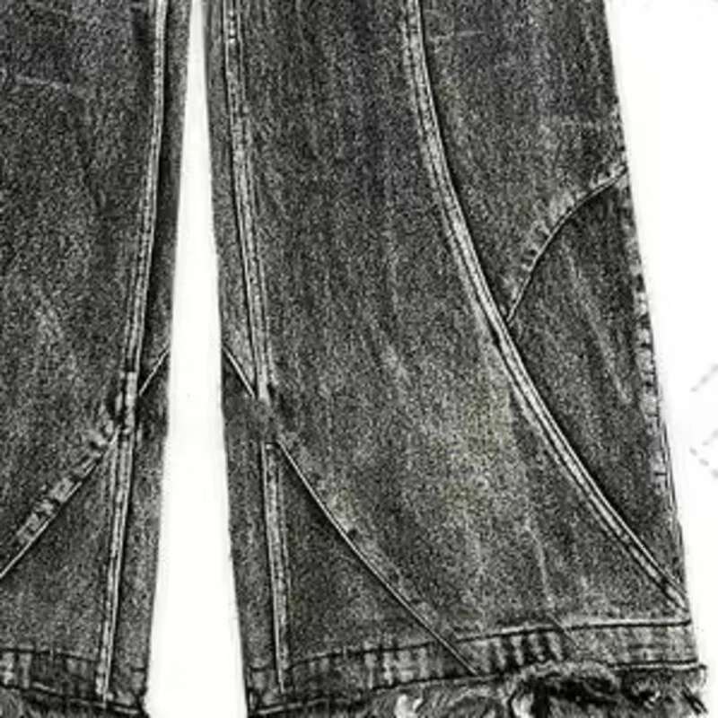 Spliced Design Washed Jeans Men's Streetwear Fashion Straight Leg Denim Pants Hip Hop Trendy Trousers Spring 28W4634