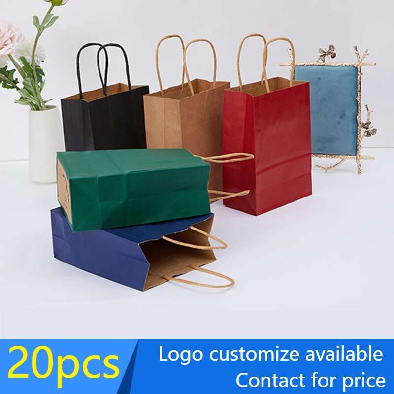 20 Pcs Eco-Friendly Reusable Brown Kraft Bags For Grocery And Paper Shopping Bag Customizable