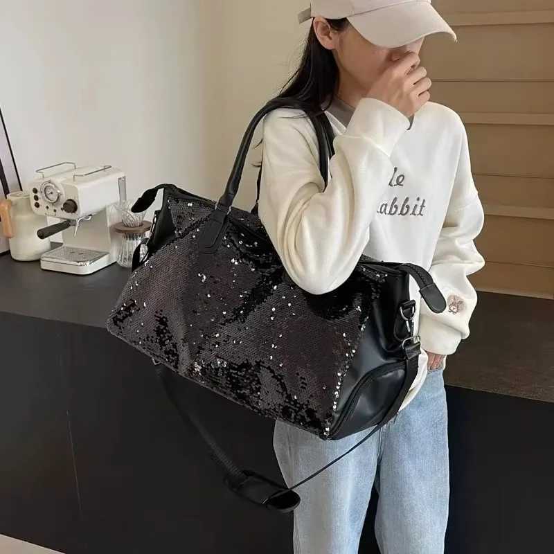 Solid hot selling fashion sequin large capacity womens shoulder bag 2025 fashion womens handbag travel cross body bag W250415