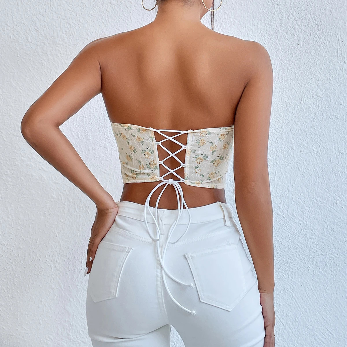Vemina Y2K Printed Sleeveless Vest Woman Backless Embroidery Lnner Tank Top V Neck Mesh See Through Crop Top Fishbone Corset 250415