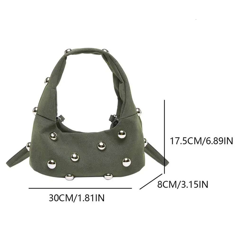 2025 New Women's Bag Personalized Faux Suede Rivet Satchel Purse Punk Style Fashion Shoulder Bags Zipper Closure Studded Handbag