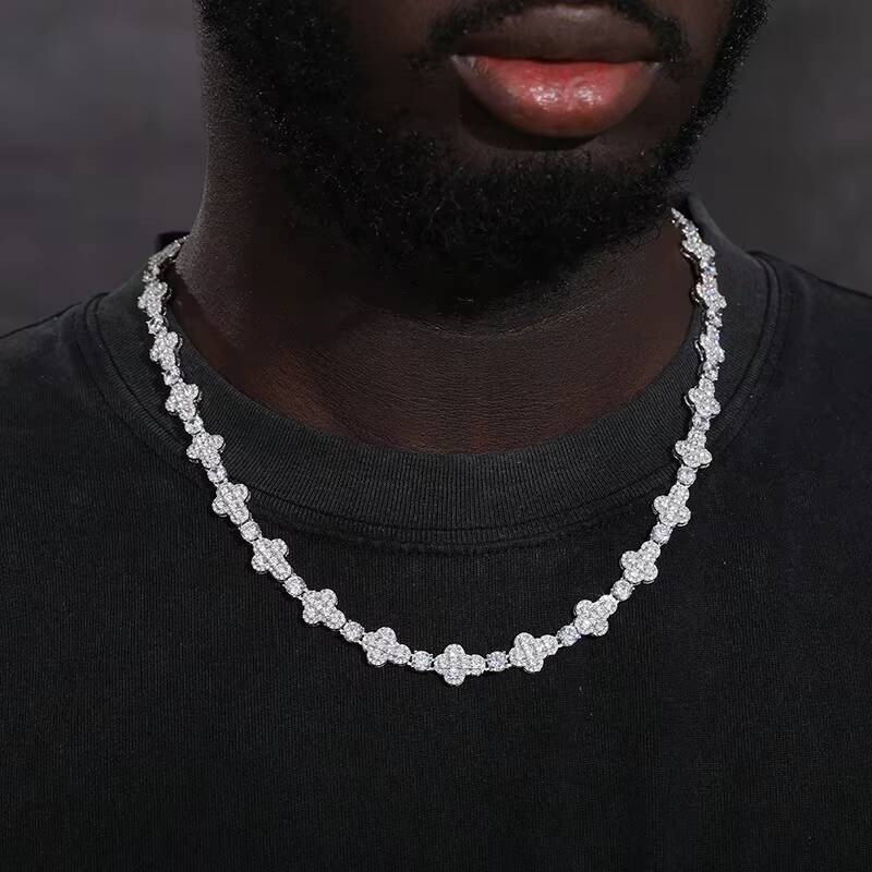 Luxury Iced Out 10mm 925 Sterling Silver Moissanite Cross Link Chain GRA Certificated Pass Diamond Tester Necklace