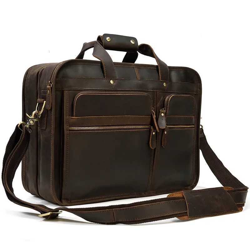 Vintage Leather Mens Briefcase with Pockets Cowhide Bag on Business Suitcase Crazy Horse Leather Laptop Bags 2025 Design Z251114