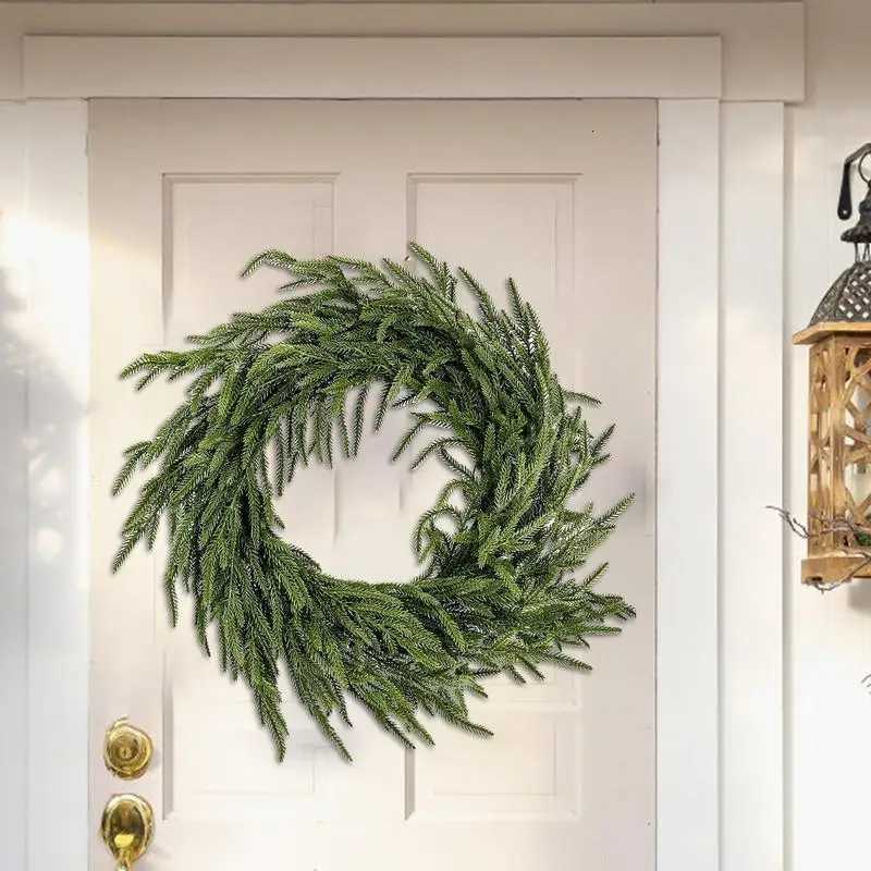 Christmas Artificial Pine Wreath Greenery Norfolk Garland Faux Green Pine Picks Wreath for Front Door Outside Hanging ornamentsM251115
