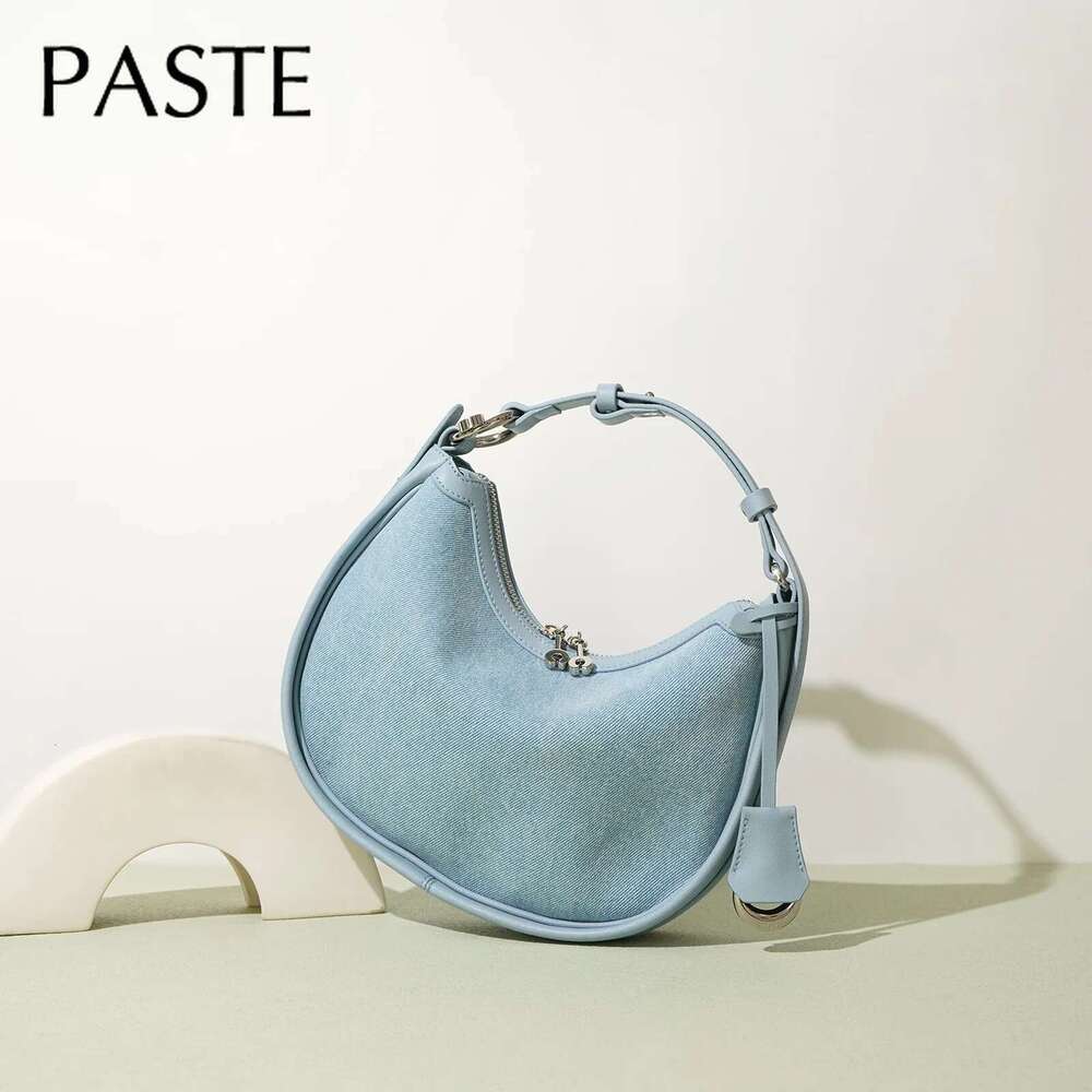 Designer Bag Wear-Resistant Denim Cowboy Ing + Cowhide Leather Round Tote Light Weight High Quality Women Handbag Blue Female Shoulder Bag