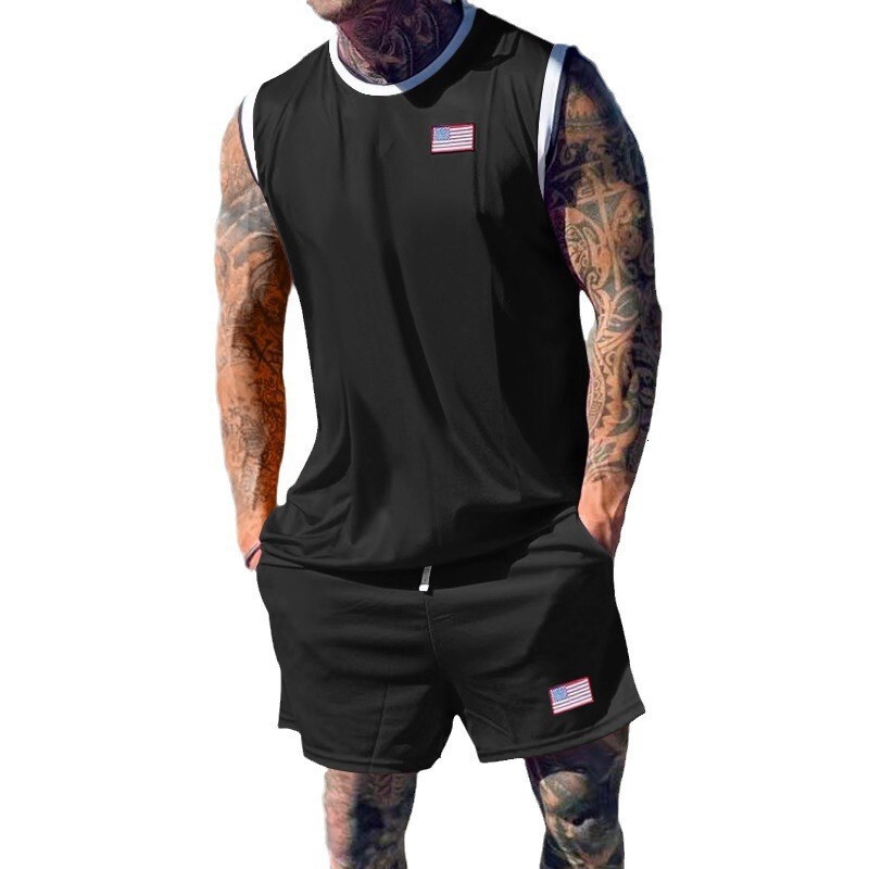 2025 Summer New Quick drying Mesh Tank Top Shorts Sport Set for Sports Men's Wear