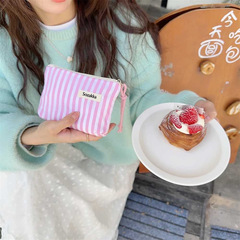 Mini Makeup Bag Mini Canvas Strip Womens Makeup Bag Childrens Makeup Bag Cute Wallet Coin BagXJ250415